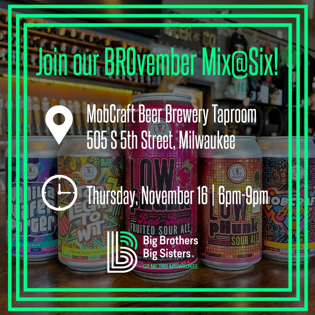 BBBS Milwaukee (@bbbsmilwaukee) on Twitter photo Bring your own bro (BYOB) to our <a href="/mobcraftbeer/">MobCraft Beer</a> BROvember Mix@Six!💪
Join us on Thursday, November 16th from 6-9pm to hear more about our youth mentoring programs from staff and network with current mentors. More details + RSVP link coming soon!
#BBBSMKE #BeBig Bring your own bro (BYOB) to our <a href="/mobcraftbeer/">MobCraft Beer</a> BROvember Mix@Six!💪
Join us on Thursday, November 16th from 6-9pm to hear more about our youth mentoring programs from staff and network with current mentors. More details + RSVP link coming soon!
#BBBSMKE #BeBig