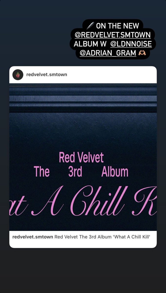 นักแต่งเพลง TAET เปิดเผยบนไอจีว่าได้ร่วมทำเพลง “What a Chill Kill” ร่วมกับ Adrian McKinnon และ LDN Noise 👀

• TAET เป็นที่รู้จักจากผลงานเพลง Love Me Like This ของ NMIXX
• McKinnon เพลง “Tempo” ของ EXO, “Cream Soda”, “4 Walls” ของ f(x) และ “SHIFT” ของ SHINee
• LDN Noise
