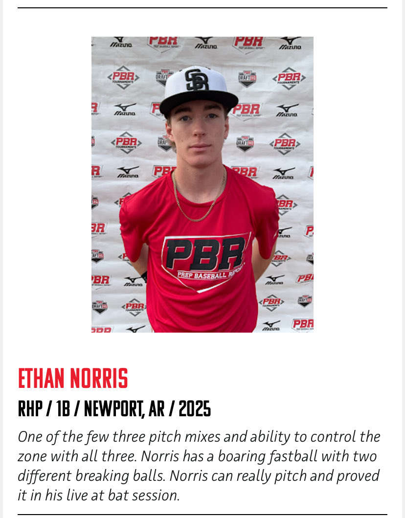 Ethan Norris (@ethannorris2025) on Twitter photo Thanks <a href="/PBR_Arkansas/">Brian Walker</a> for the opportunity!
<a href="/AR_Sticks/">Sticks Baseball</a> <a href="/maxvelocitybsb/">Max Velocity Baseball</a> <a href="/PitchingCoachC/">Cory Lambert</a> <a href="/NewportHounds/">Newport Hounds Baseball</a> Thanks <a href="/PBR_Arkansas/">Brian Walker</a> for the opportunity!
<a href="/AR_Sticks/">Sticks Baseball</a> <a href="/maxvelocitybsb/">Max Velocity Baseball</a> <a href="/PitchingCoachC/">Cory Lambert</a> <a href="/NewportHounds/">Newport Hounds Baseball</a>