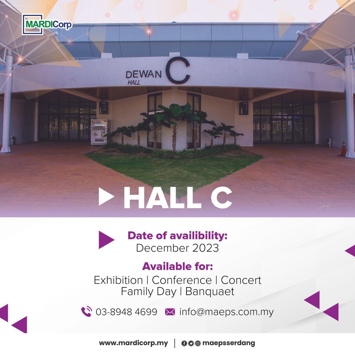 𝙔𝙀𝘼𝙍 𝙀𝙉𝘿 𝙎𝙋𝘼𝘾𝙀 15% 𝘿𝙄𝙎𝘾𝙊𝙐𝙉𝙏 𝙋𝙍𝙊𝙈𝙊𝙏𝙄𝙊𝙉!

📍Venue: Hall A, B &amp; C MAEPS
📆 Date of availibility: December 2023

👉🏽 Terms &amp; Condition Applied 
☎️ Any Inquiries, Please Contact: 03-8948 4699 | info@maeps.com.my 

#betterMARDI #Mardicorp #Maepsserdang