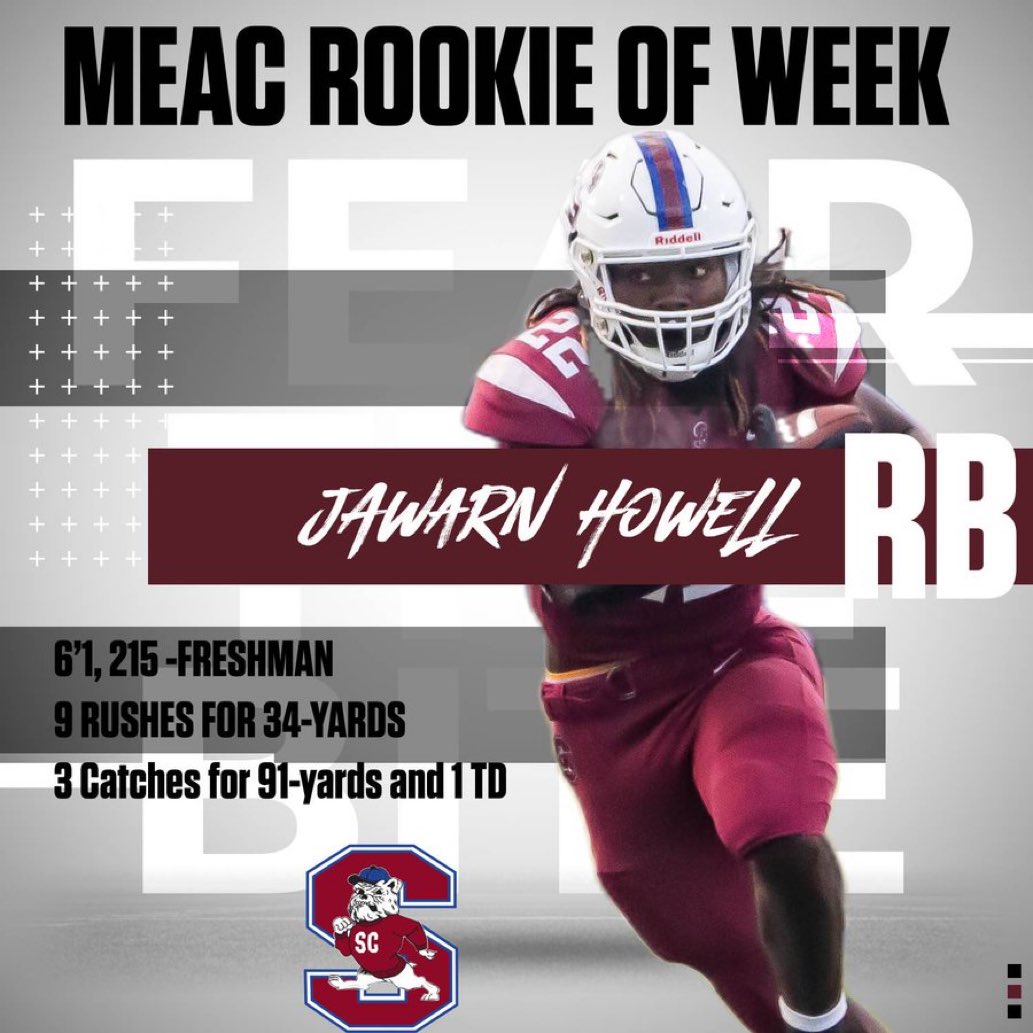 Congrats to Freshman <a href="/HowellJawarn/">Jawarn Howell</a> on winning <a href="/MEACSports/">Mid-Eastern Athletic Conference</a> Rookie of the Week!!

#SoHard
#FearTheBite