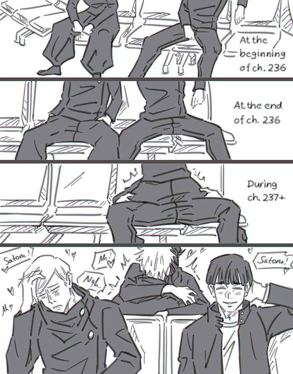 Ai_Shinobi's tweet photo. #SatoSugu #五夏
Thanks for pointing out that Suguru sat closer to Satoru during the chapter https://t.co/HGN4CF50dh