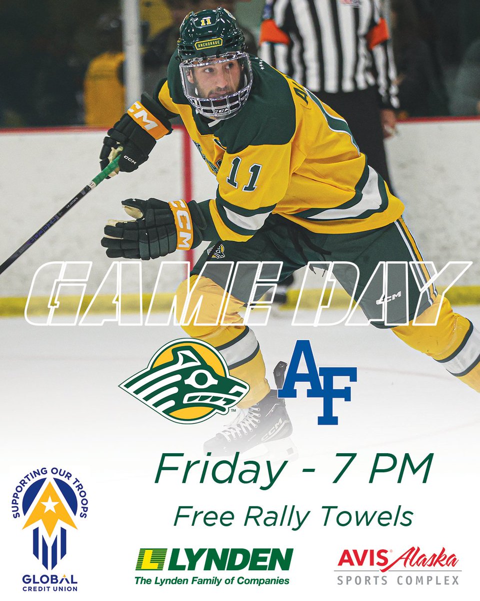 Game Day!
Tonight we host Air Force at the <a href="/AvisAlaska/">AVIS ALASKA</a>  Sports Complex. Free rally towels compliments of Lynden and Global Credit Union. 

📺 - shorturl.at/begmO
📊 - shorturl.at/joFHT