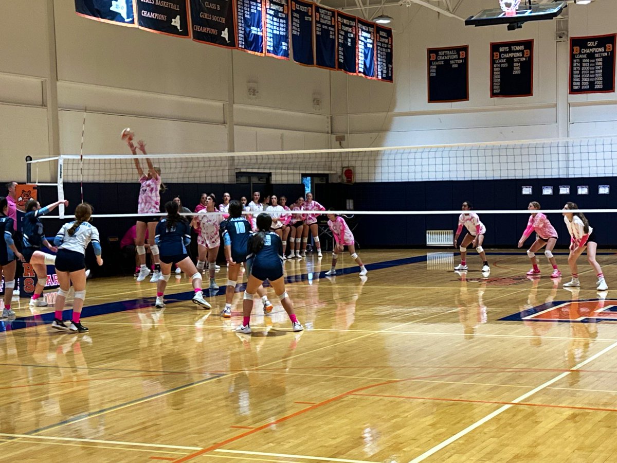 SuperKaish's tweet photo. Briarcliff Girls Varsity Volleyball Team playing for more than victory as they take on Westlake in #Spikeoutcancer event. Student-Athletes play for loved ones, to raise awareness, and elicit support in the fight against breast cancer. @Bcliff_6th_man @bhsbulletin @cdrops3 @lohud https://t.co/0NWF8v2RgI