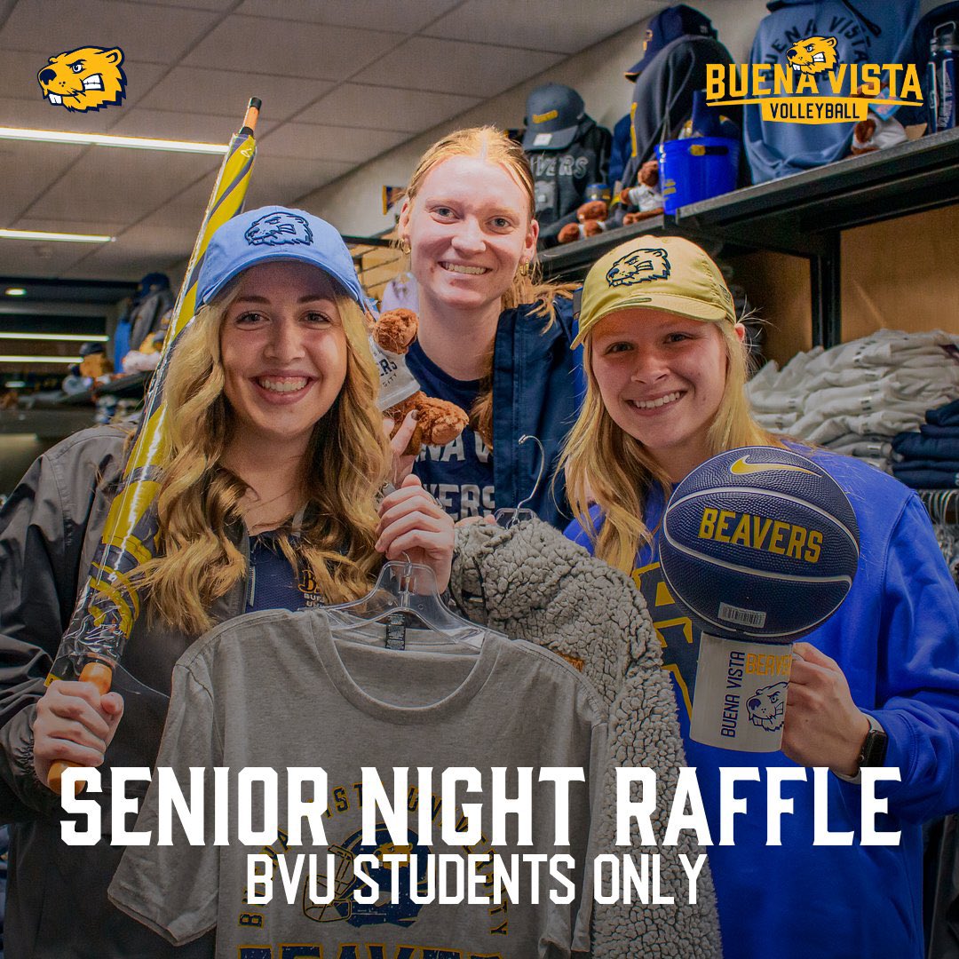 BVUVolleyball's tweet photo. In need of 𝕗𝕣𝕖𝕤𝕙 Beaver gear? Show your student ID at the door tomorrow night to enter a raffle for a $30 gift card to the Spirit Store!

Winner will be announced following the second set. Open to BVU students only. 

@BVUAthletics @BVU_SAAC 
#bvuathletics #bvuvolleyball https://t.co/GdYzXuQ1hi