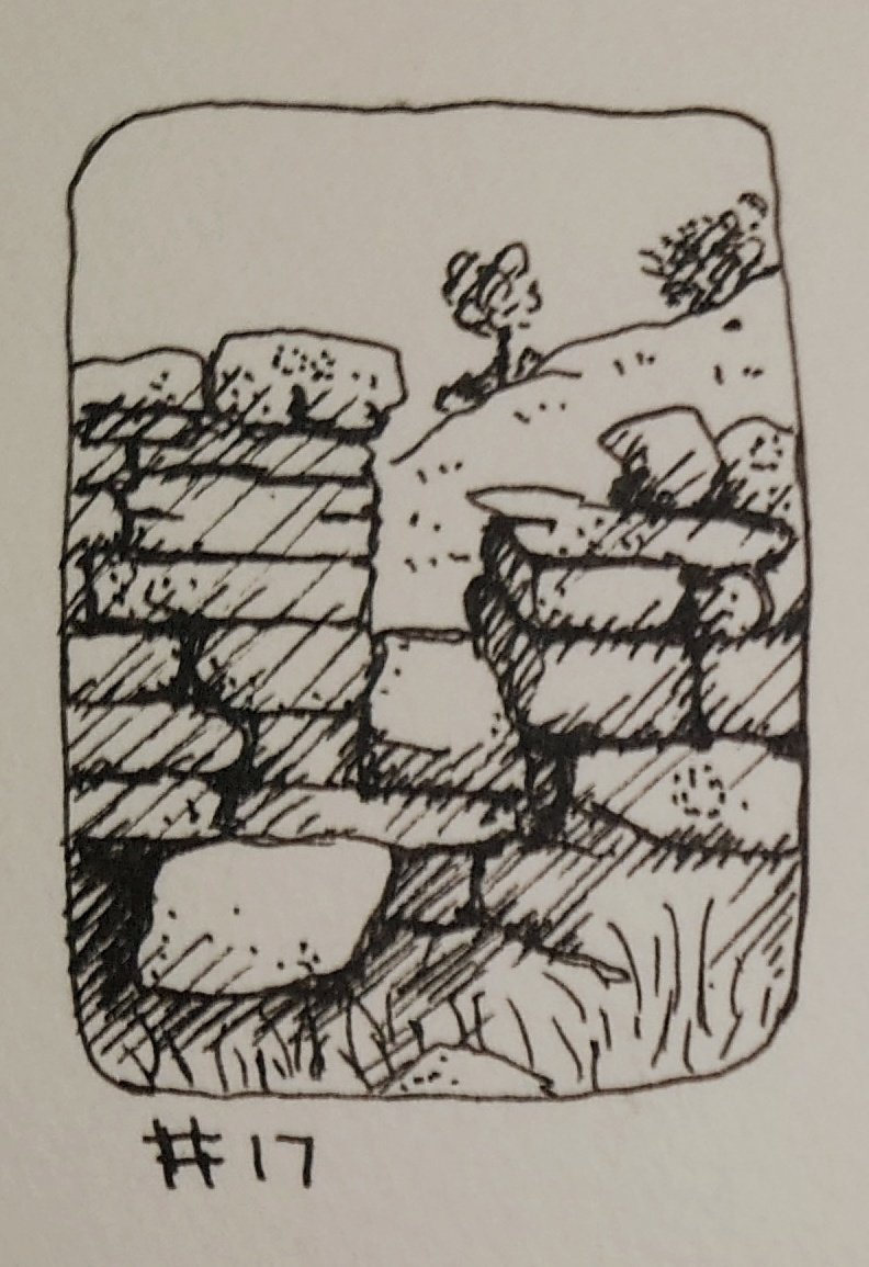 Stile behind West Burton #YorkshireDales @LakesStiles My mini (2x4cm) #inktober #17 of landscapes & nature that are important to me 🖌️☀️ #ArtDD2023 #dailydrawing #ink @CobbinSteve1