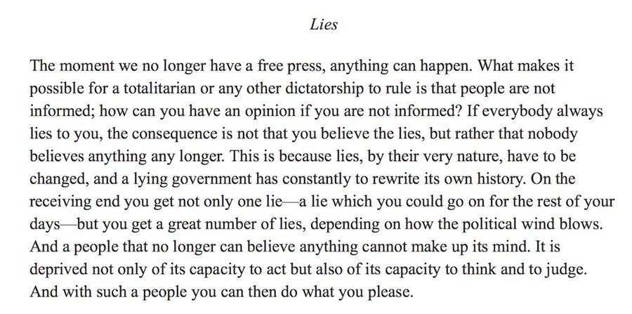 Hannah Arendt on the dangers of political lies