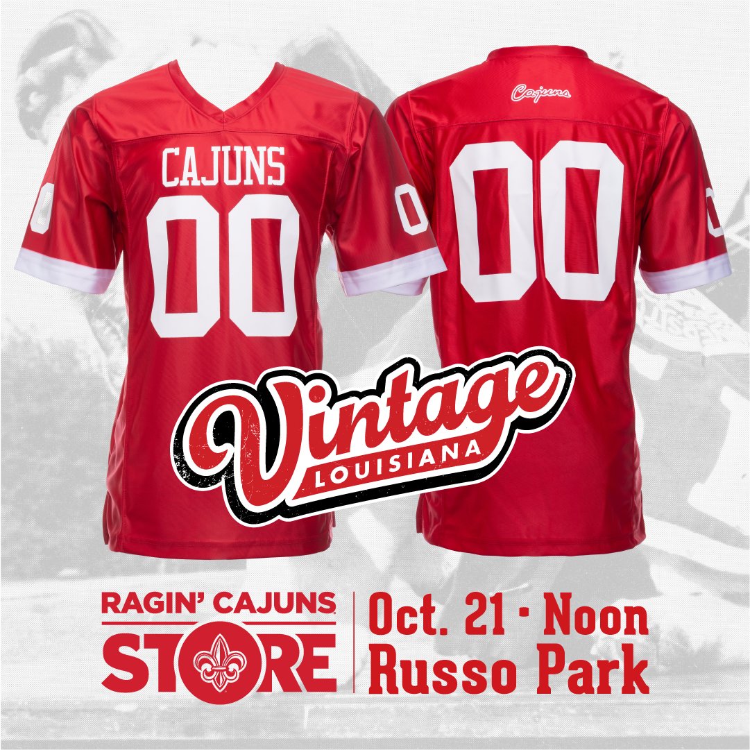 Need a touch of nostalgia for the Homecoming game? Check out the Vintage Louisiana Pop-Up Shop at Russo Park on 10/21. Exclusive to the shop-a Retro Brand Cajuns throwback football jersey! Available while supplies last. Doors open at 12 Louisiana.edu/vintage
#VintageLouisiana