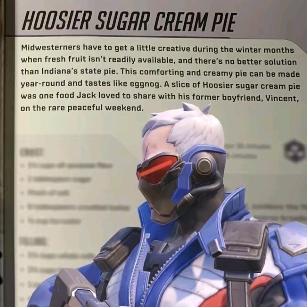 FUTCHZ1LLA's tweet photo. i doubt they intended this s76 cream pie recipe in the official overwatch cookbook to be an innuendo but like 😭 https://t.co/KA3ZefhXZl