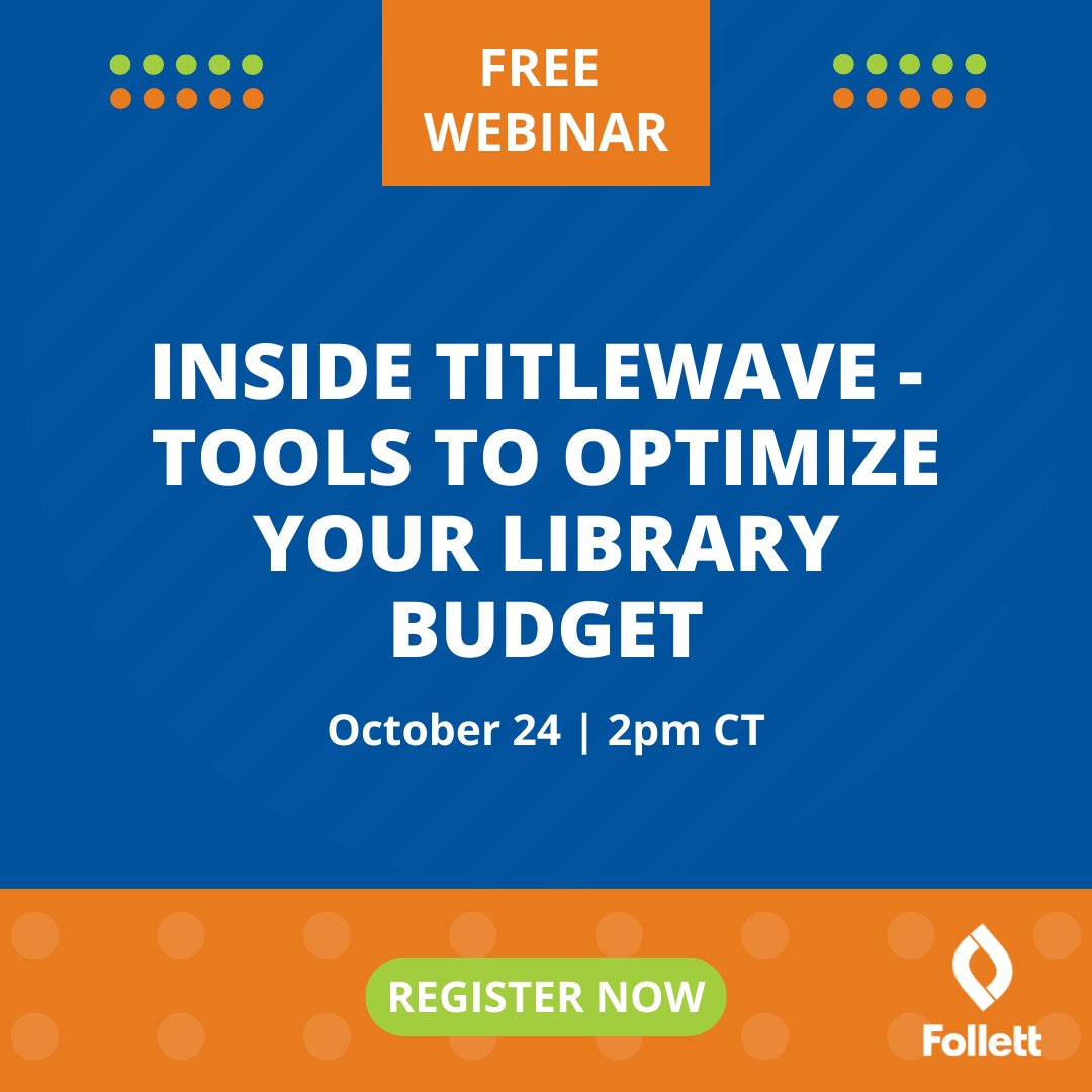 follettcontent's tweet image. Learn tips and tricks to help you make educated purchases to fill any gaps within your current library collection with our Inside Titlewave webinar on October 24! Can't attend? Sign up and we'll send you the recording. #FollettTitlewave #LibraryCollection bit.ly/48SDBMO