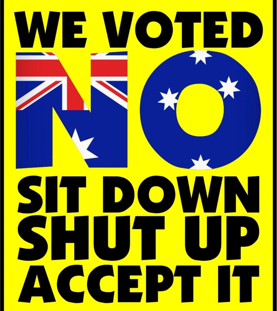 Mike77463289's tweet photo. @newscomauHQ As of last published counting, the referendum stood at 79.2% counted
YES: 39.3% 5.44 million votes
NO: 60.07% 8.41 million votes
#WalledAly is just another butt hurt deluded & desperate #Leftarded #Leftard grasping at straws Australia #VotedNo get over it https://t.co/wHFdrPFslQ