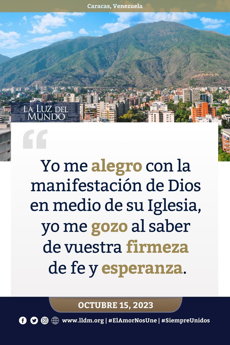 iglesialldm's tweet photo. Yo me alegro con la manifestación de Dios en medio de su Iglesia; yo me gozo al saber de vuestra firmeza de fe y esperanza.

#SiempreUnidos | #LaLuzdelMundo | #ElAmorNosUne https://t.co/E9prA6kAzf