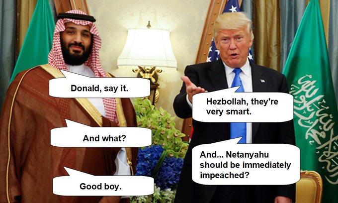 Republican front-runner, Harry Hezbollah currently in potty training Donald, say it Hezbollah, they're very smart And what, Donald? And Netanyahu should be immediately impeached Good boy