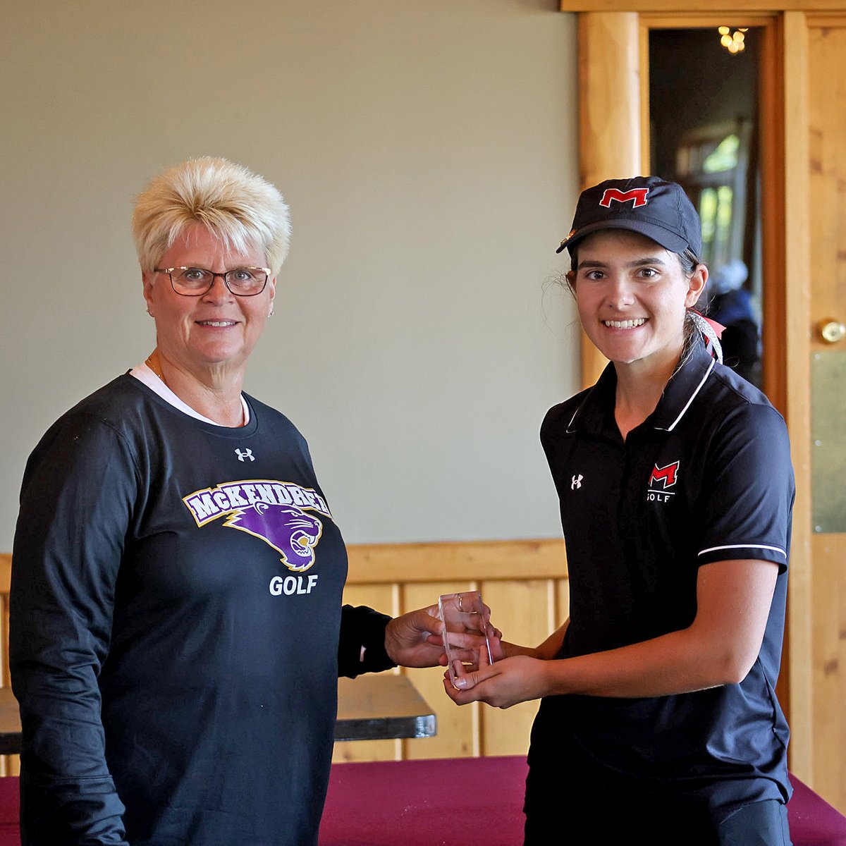 ⛳️Congrats to Saints women's golfer Effie Perakis who finished third overall to earn All-Tournament honors at the McKendree Bearcat Dual Gender Tourney. ⛳🐾#BigRedM #GLVCwgolf @maryvillewgolf (📸 photo by McKendree Athletics)