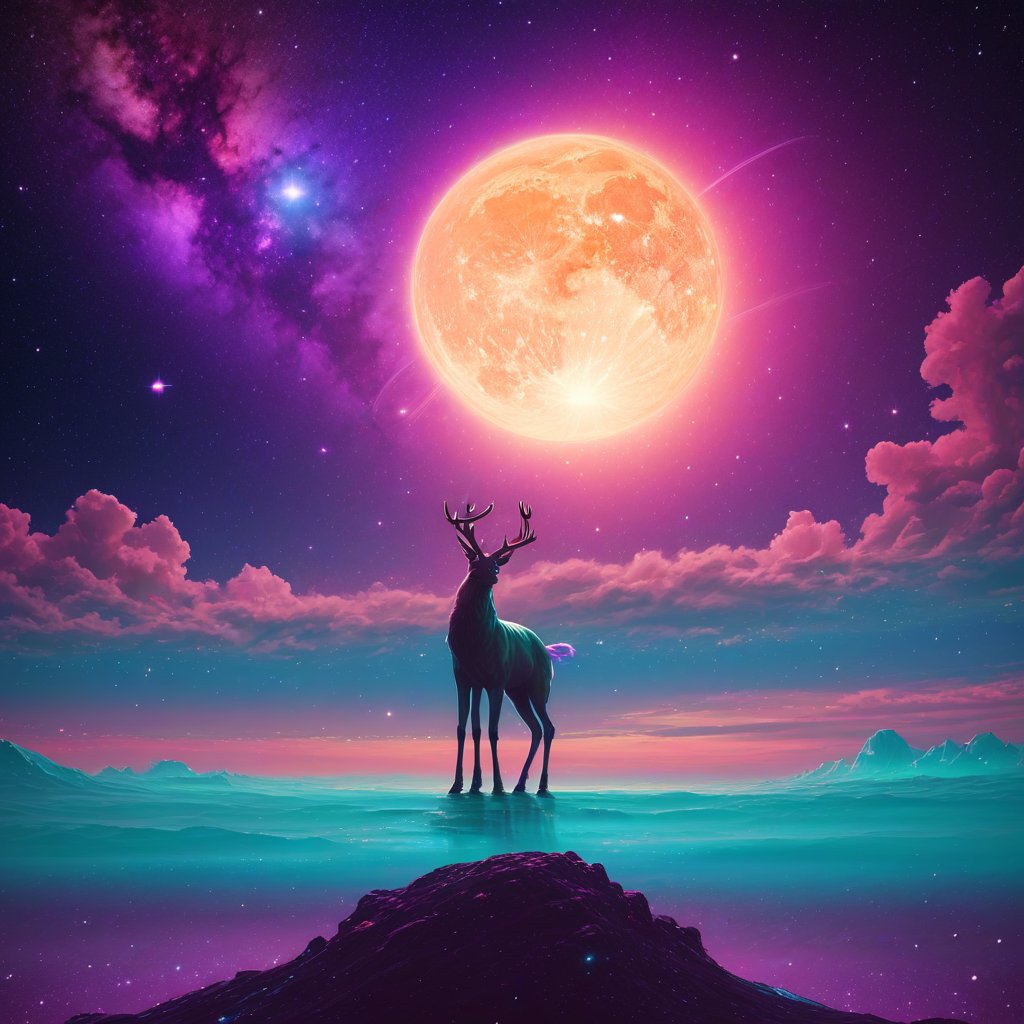 RobroCreations's tweet photo. 🎨Palette Exploration🎨
Exploring color schemes this week. What hues captivate you? (Check Alt Descriptions for Prompts and Palettes!) My favorite is the Silhouette of a deer 
 &amp; Galactic Soiree combination!

Made with Stable Diffusion XL via ComfyUI. https://t.co/27kCXpA6Rn