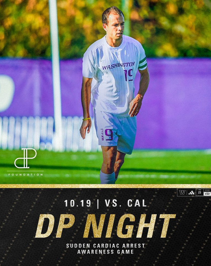 UW_MSoccer's tweet photo. October is Sudden Cardiac Arrest (SCA) Awareness Month. In partnership with the DP Foundation, the Huskies will be hosting DP Night on Thursday vs. California to raise awareness for SCA in honor of UW alum, Daniel Phelps.

More info: https://t.co/D8E1UQsFGp https://t.co/xUj4VusZBL