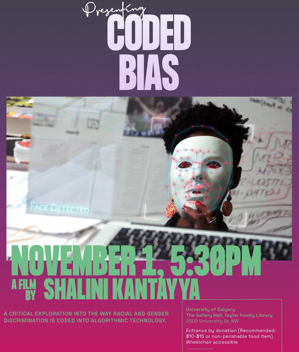 Cinema Politica at <a href="/ucalgary/">U Calgary</a> is returning this fall!

Our first screening is the groundbreaking Coded Bias (2020). The event will take place at 5:30pm on Nov. 1st in the Gallery Hall of TFDL.  Entry is free for students, and by food bank donation for the public.