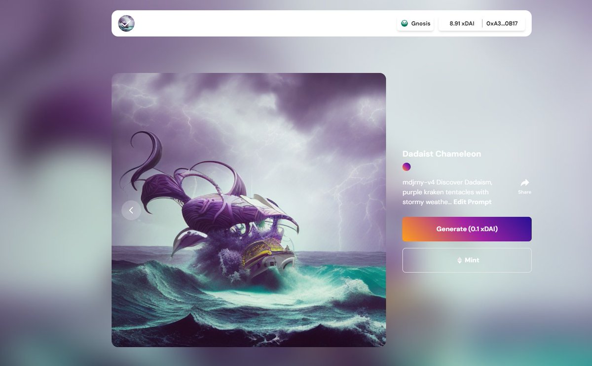 flexart.eth (@flexart7) on Twitter photo ๐ Exciting News! The AI ART NFT Contest with <a href="/tryhologram/">@tryhologram.art ๎จ</a> is here! ๐จ
Unleash your creativity and craft the most beautiful AI artwork on the theme "Purple Kraken ,Octopus or Tentacles." Choose your unique style and submit it on #Flexart
๐Note: Use <a href="/gnosischain/">Gnosis Chain ๐ฆ</a> network!
1 / 3 ๐ Exciting News! The AI ART NFT Contest with <a href="/tryhologram/">@tryhologram.art ๎จ</a> is here! ๐จ
Unleash your creativity and craft the most beautiful AI artwork on the theme "Purple Kraken ,Octopus or Tentacles." Choose your unique style and submit it on #Flexart
๐Note: Use <a href="/gnosischain/">Gnosis Chain ๐ฆ</a> network!
1 / 3