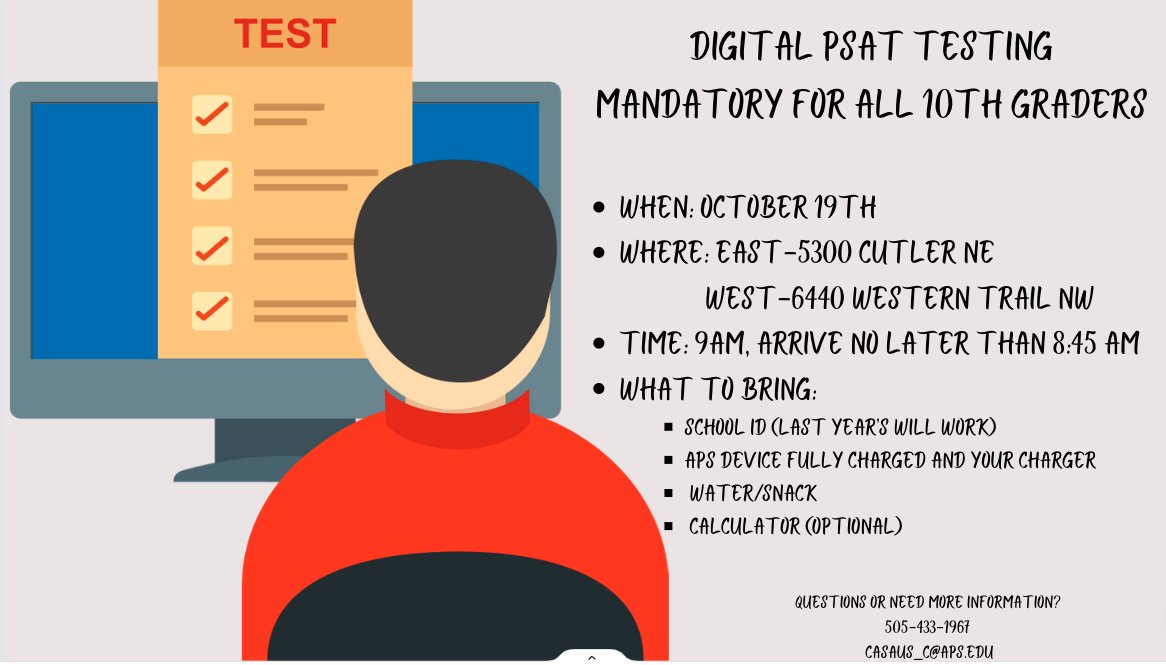 PSAT this Thursday! See your email for more details or call/text 505-433-1967 for more info.