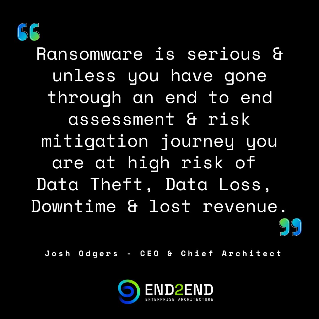 'Take note: CEO / CIO / CTO’s! 

#Ransomware is serious & unless you have gone through an end-to-end assessment and risk mitigation, you’re at high risk of #DataTheft, #DataLoss, #Downtime, & lost revenue. 

A #VCDX and/or #NPX Certified Enterprise Architect is the best person to