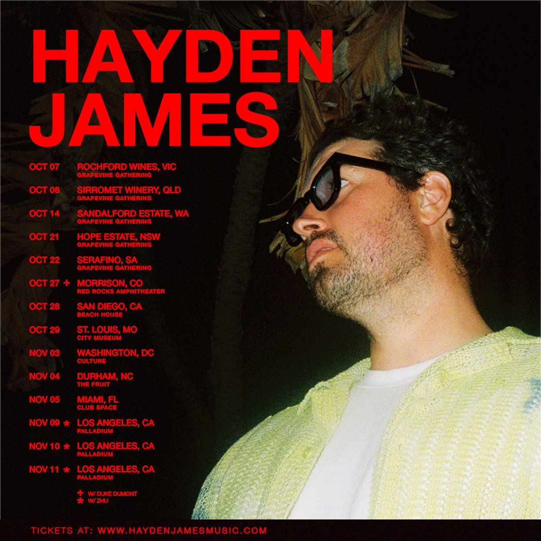 Yoooo here’s where you can catch me before the end of the year ❤️‍🔥 Been on the road 3 months straight and ready for you. What show are you coming to? haydenjamesmusic.com/#tour