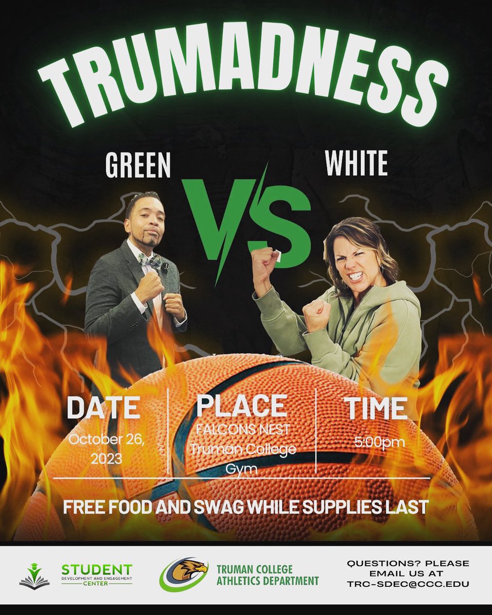 Truman Athletics (@thetrufalcons) on Twitter photo It’s about to go down..<a href="/TrumanCollege/">Harry S Truman College</a> <a href="/truengage1/">The Student Development and Engagement Center</a> #onetruman #greenvswhitegame It’s about to go down..<a href="/TrumanCollege/">Harry S Truman College</a> <a href="/truengage1/">The Student Development and Engagement Center</a> #onetruman #greenvswhitegame