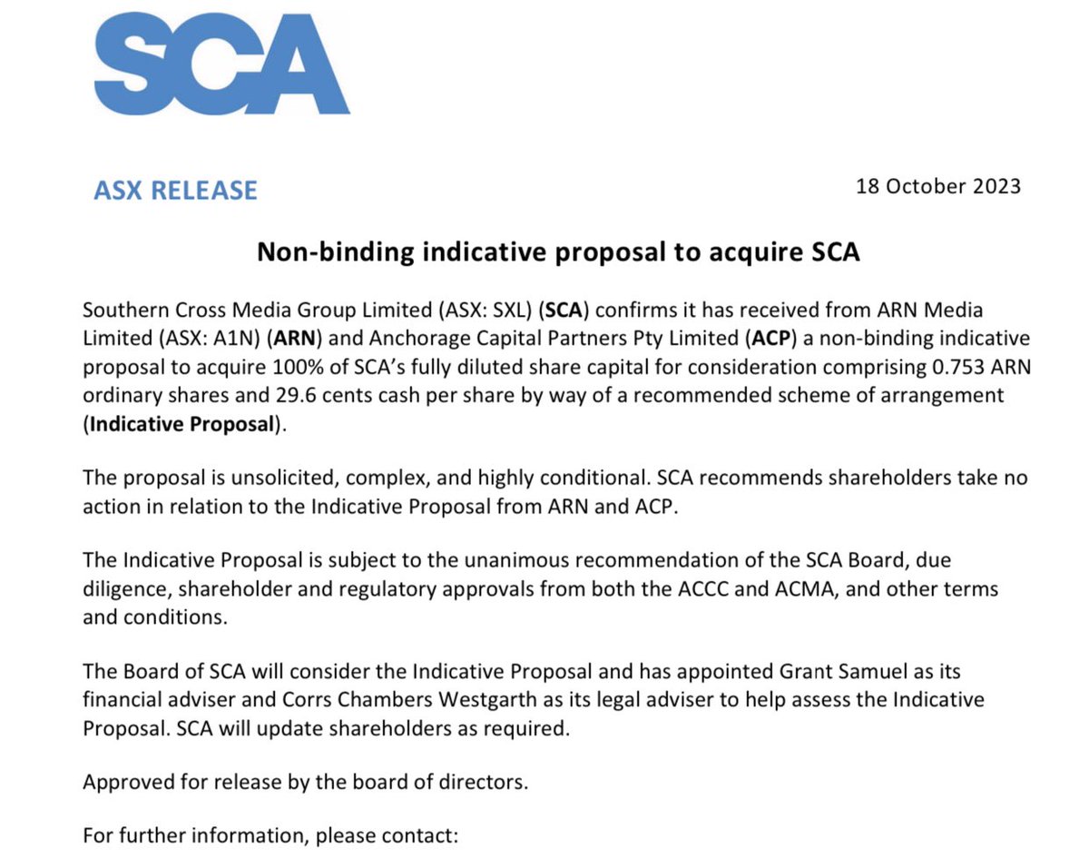 Statement from SCA regarding potential takeover by ARN <a href="/TV_Blackbox/">TV Blackbox</a>