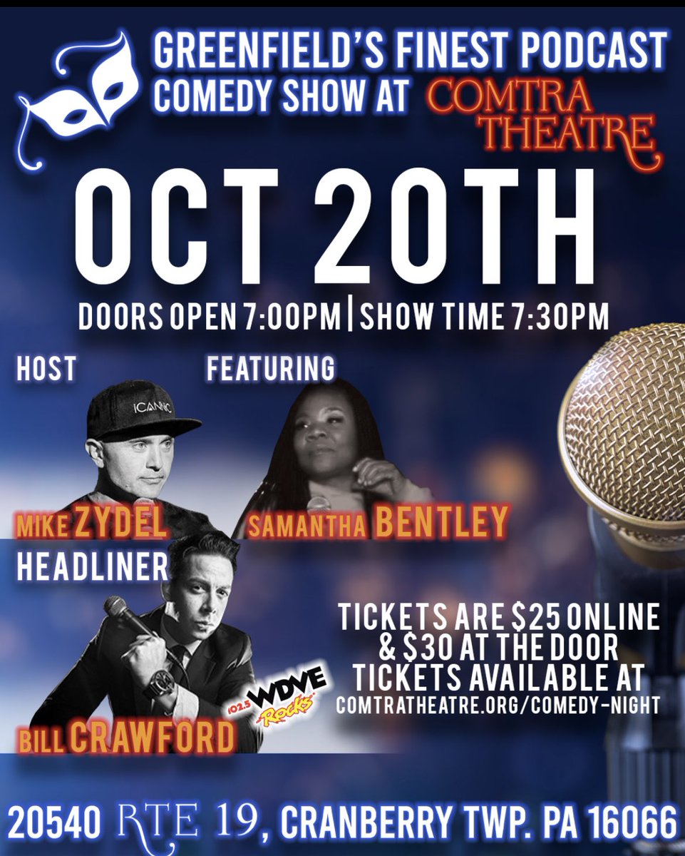zbird4135's tweet photo. @greenfieldpod Major comedy show coming up. @ComtraTheatre . @dveBillCrawford https://t.co/dgI7cluYwC #cranberrypa #Pittsburgh #funny #Pittsburghcomedy https://t.co/FveBFHe8HS