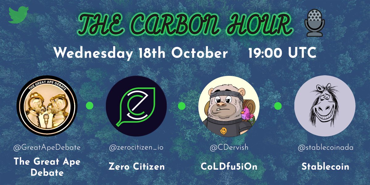 🚨Join us for a GAD x Carbon Hour AMA w/ @stablecoinada! Bring your questions! 🎁NFT giveaway. Oct, 18th @ 19UTC For a chance to win: 1⃣ Follow @zerocitizen_io + @stablecoinada 2⃣ Retweet & like 3⃣Tag your crew 4⃣ Join AMA twitter.com/i/spaces/1RDGl…