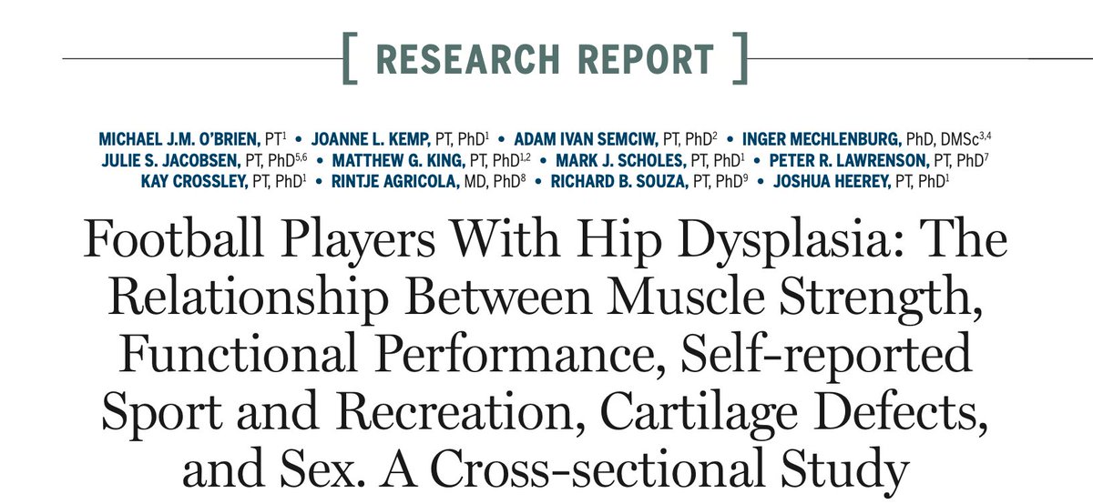 🚨New Publication🚨 Footballers with Hip Dysplasia - what factors were associated with sport & recreation ability? Another publication from @MikeJMOBrien investigating athletes with hip dysplasia. Published in @JOSPT jospt.org/doi/10.2519/jo… #football #hip #sports #medicine