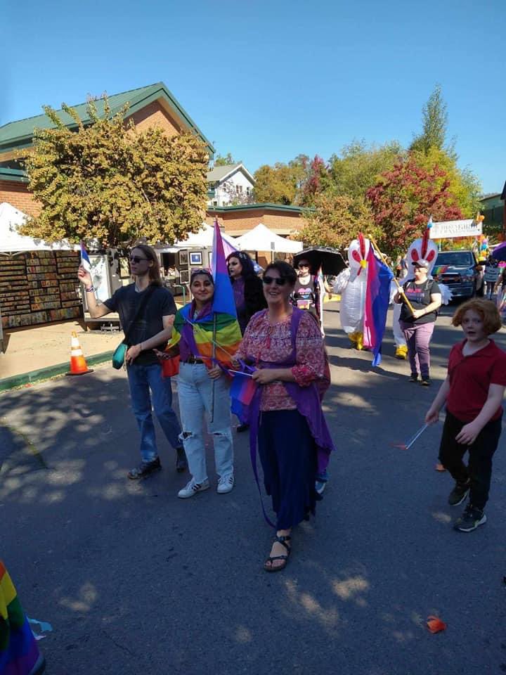 amBiSocial's tweet photo. amBi Southern Oregon #amBiSO hoisted the bi flag for #SOPride and #NationalComingOut weekend! 💖💜💙 https://t.co/U5JV5vSDm7