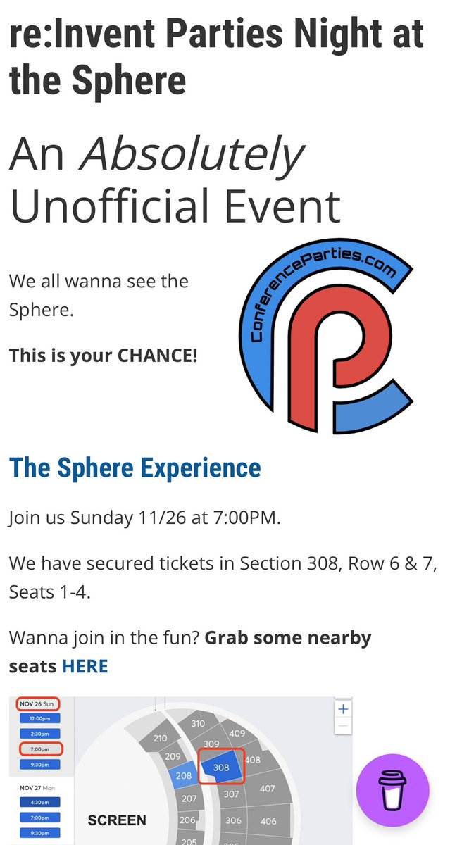Hey There! 

Sending this invite again. 

Come See the Sphere!  

It’s Unofficial, Unsponsored &amp; Unsanctioned! 

So far we have at least 4 AWS Heroes, Lots of AWS DevRel folks, Plus Community Builders &amp; Heroes. 

Now we just Need YOU! 

bit.ly/AWS-Sphere-23