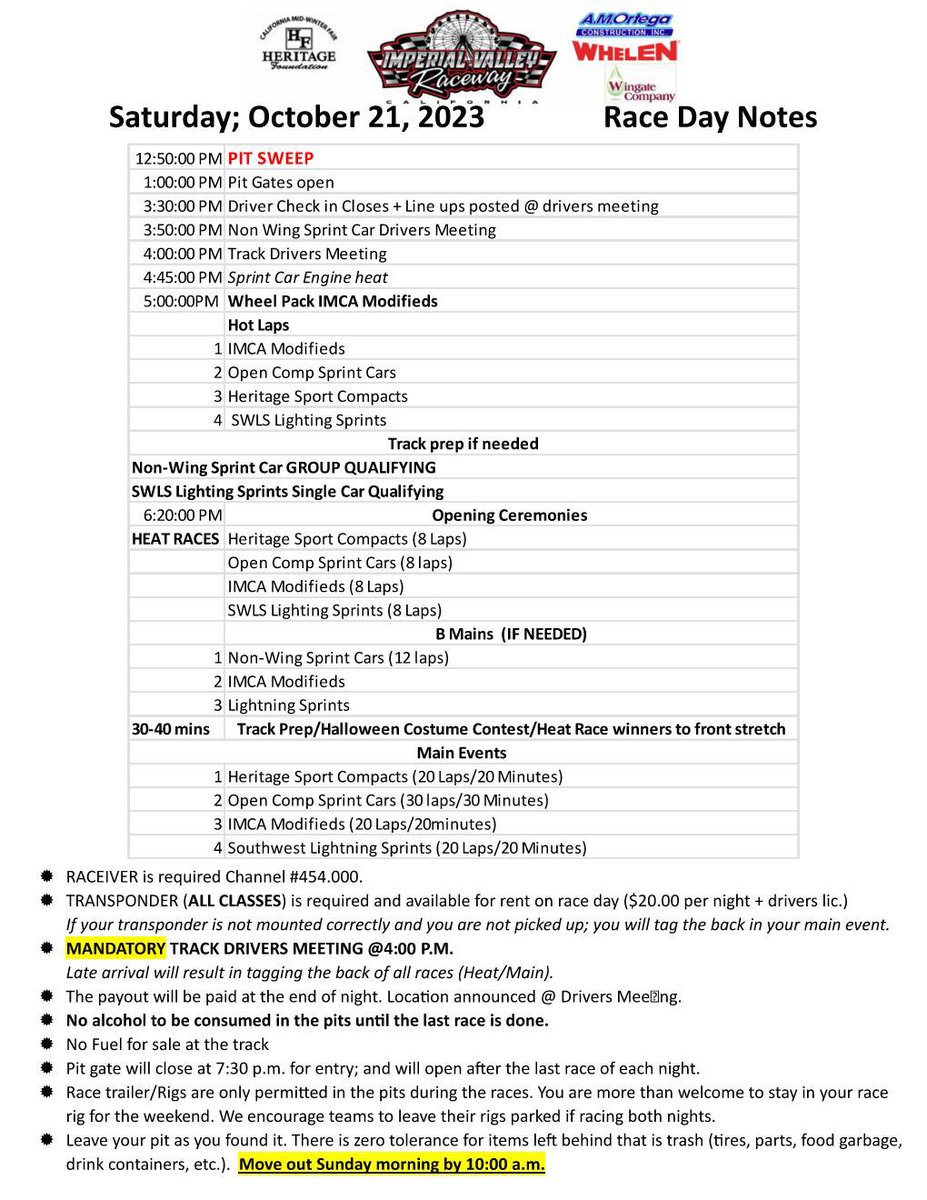 Schedule of events for the Imperial Valley Raceway this weekend.
#sprintcars
#sprintcarracing