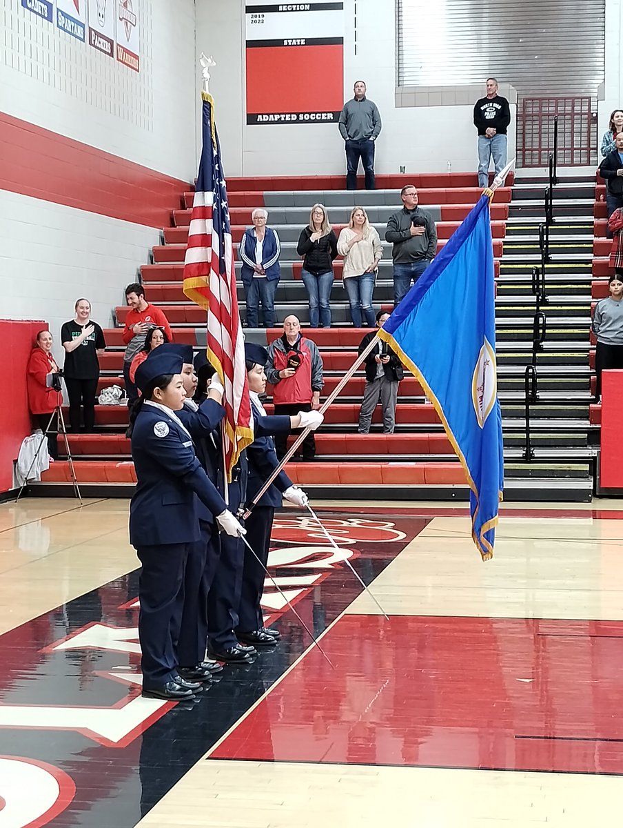 NorthAFJROTC's tweet photo. Color Guard for a girls volleyball game https://t.co/jjnd2bRsnF