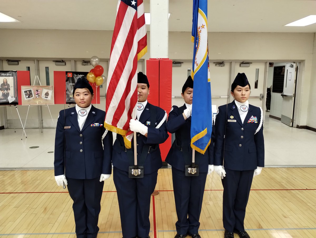 NorthAFJROTC's tweet photo. Color Guard for a girls volleyball game https://t.co/jjnd2bRsnF