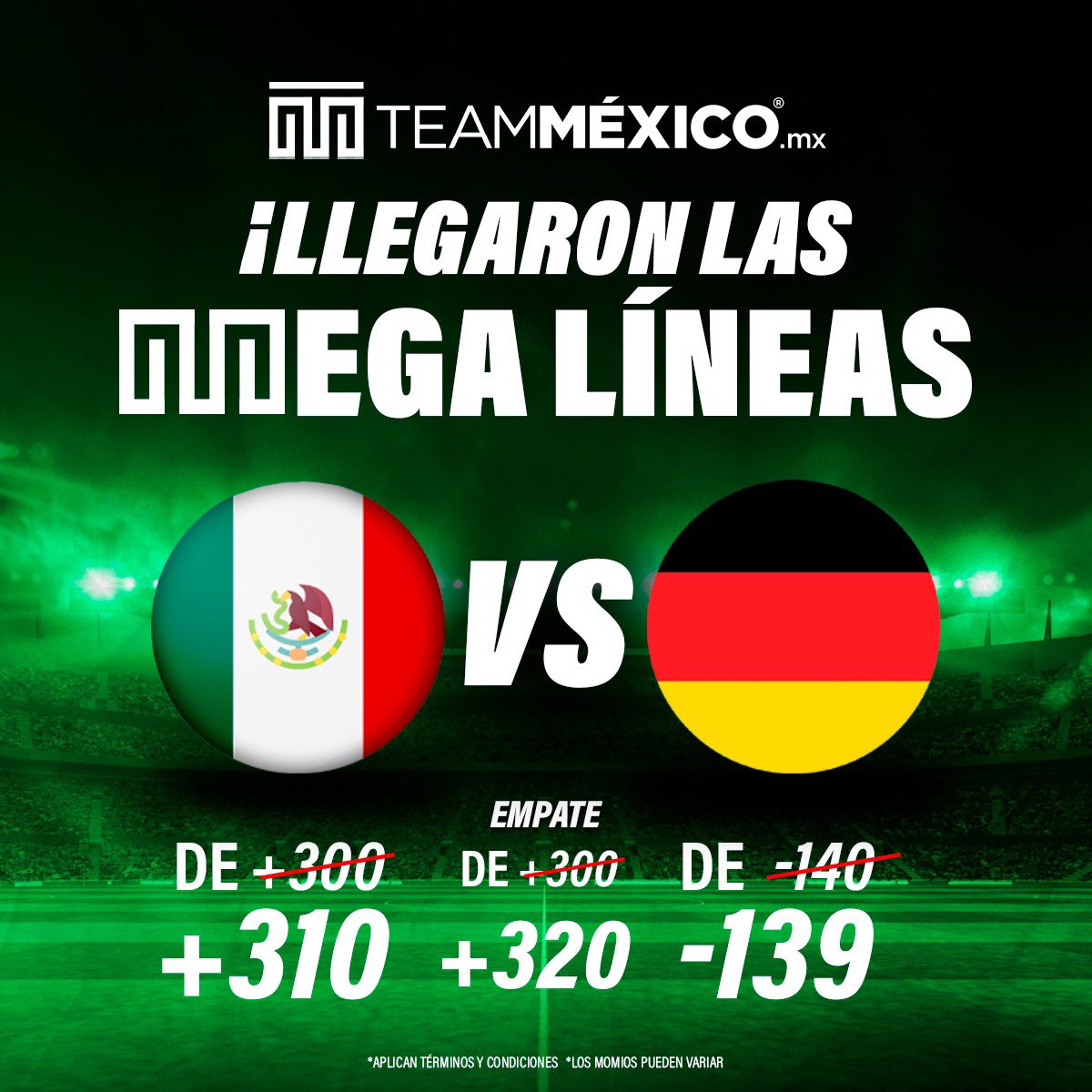 sdiazz's tweet photo. Hoy hay MEGA LÍNEAS en Team México para el #MEXALE ����🇽🇩🇪 Regístrate y sácale provecho a tu apuesta 👉🏼 https://t.co/gQbeHsKheL https://t.co/Mmfwv1c2mt