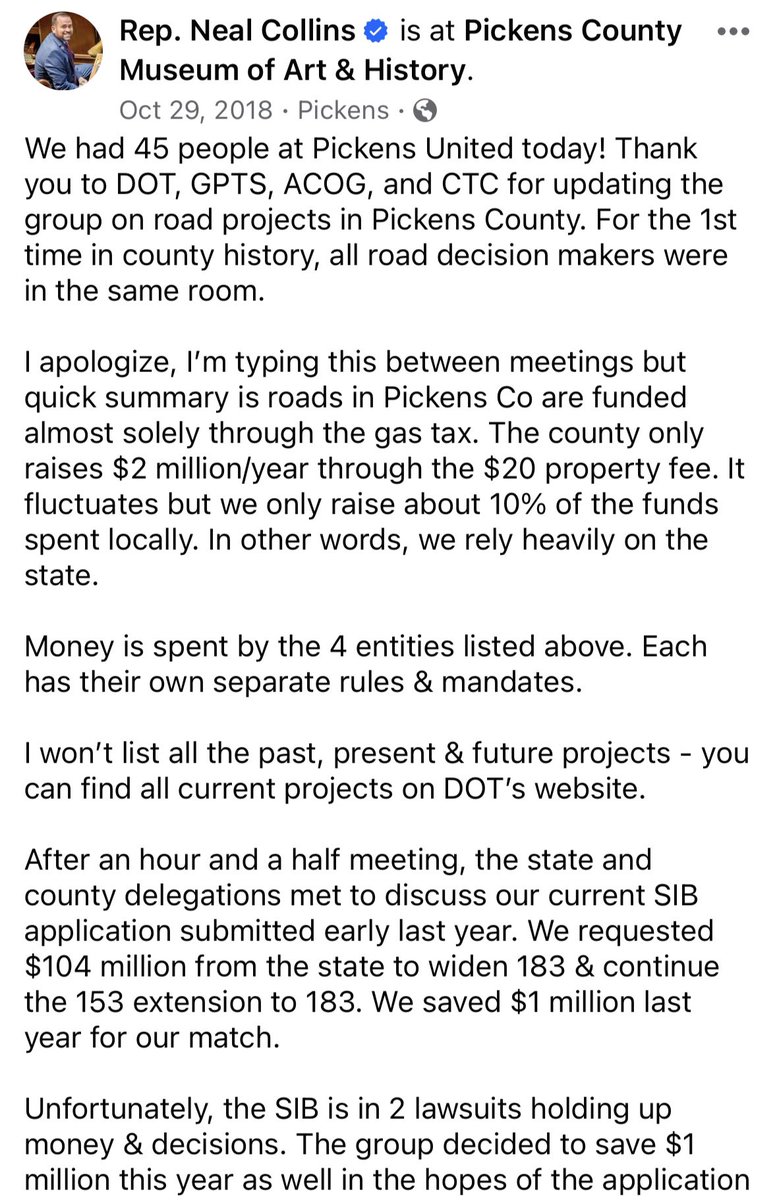 collins_neal's tweet photo. 1/ It’s not every day that you get to announce $95 million is coming to your area because hundreds of people worked together. 

Today, the last funding hurdle, the State Infrastructure Bank approved Pickens County’s application to improve SC183. It took 7 years but we have … https://t.co/9mA3vcS6F3