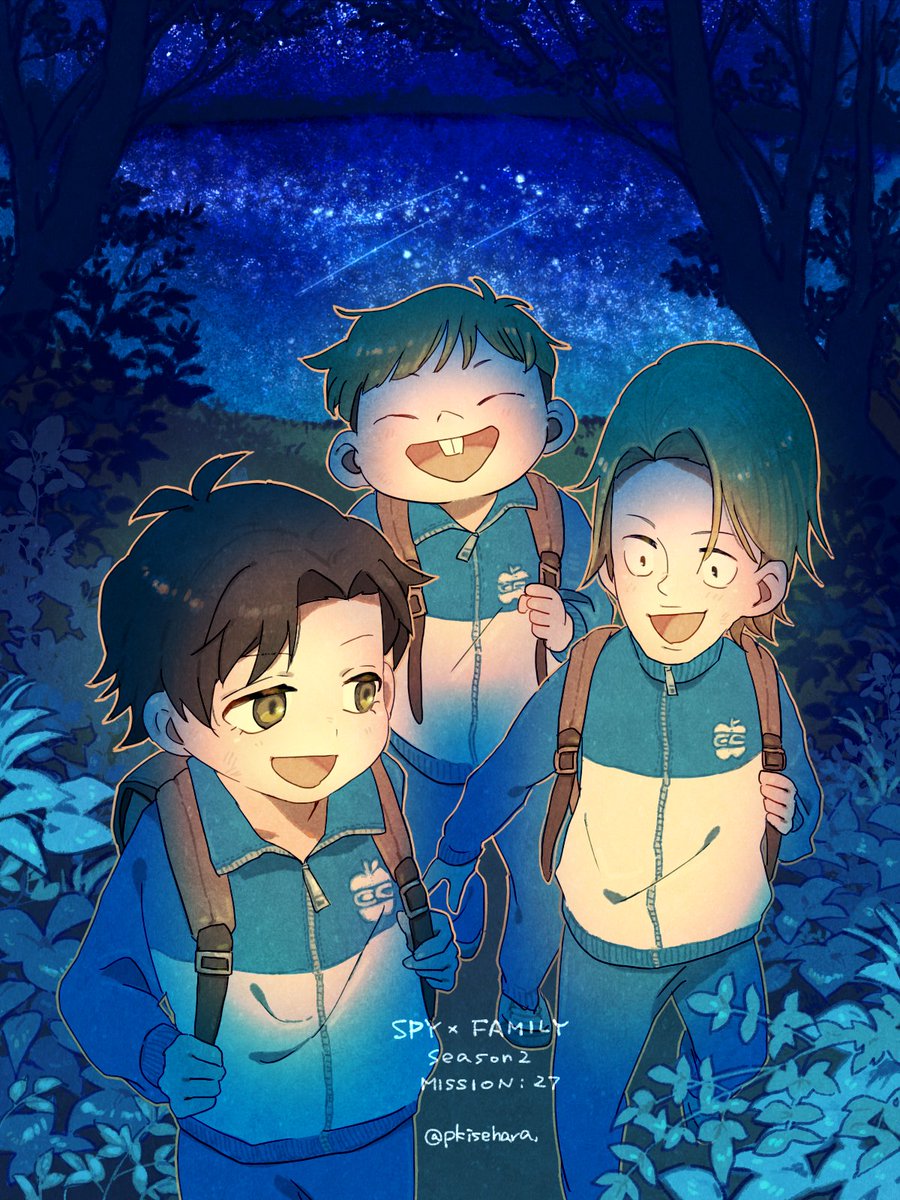 multiple boys night backpack male focus bag smile star (sky)  illustration images