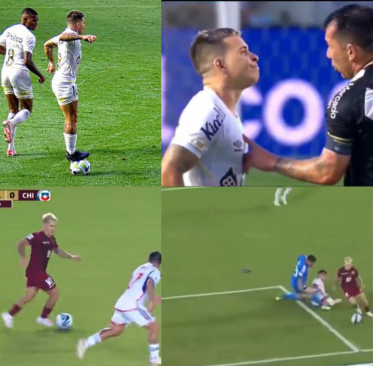 Juezcentral's tweet image. Hace dos semanas, Soteldo sacó de las casillas a Gary Medel tras pararse en la pelota en el Santos-Vasco. Medel terminó expulsado y Santos goleó con un gol de Yeferson.

Hoy, Soteldo le gana en velocidad, deja en el piso a Gary y asiste a Salo para el gol de Venezuela, que vence…