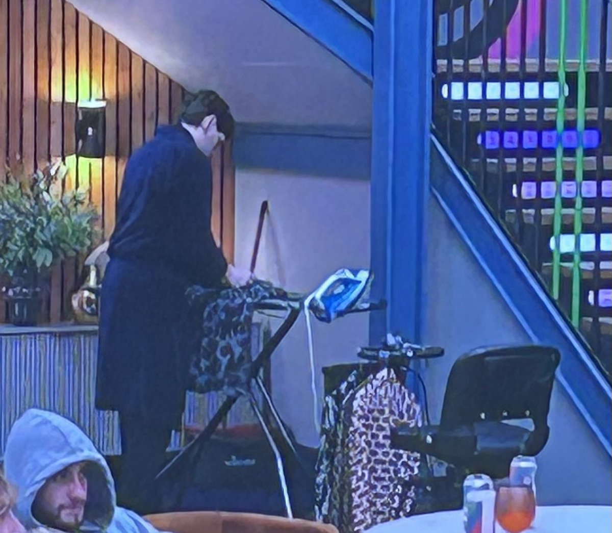stellycrawf's tweet photo. obsessed with jordan hanging his shirts on kerry's scooter while he irons #BBUK https://t.co/kcPLssAkGx