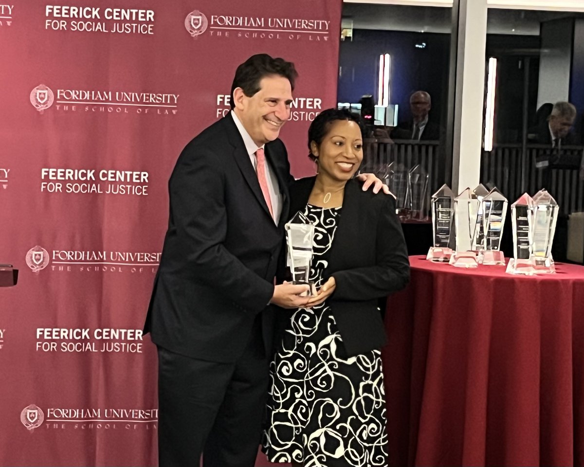 Congratulations to Jennifer White-Reid, Chief of Staff & Senior Advisor to the CEO of URI, for receiving the Honorable Deborah A. Batts Life of Commitment Award from @FordhamLawNYC Feerick Center for Social Justice. Read more: bit.ly/3S3KsNd