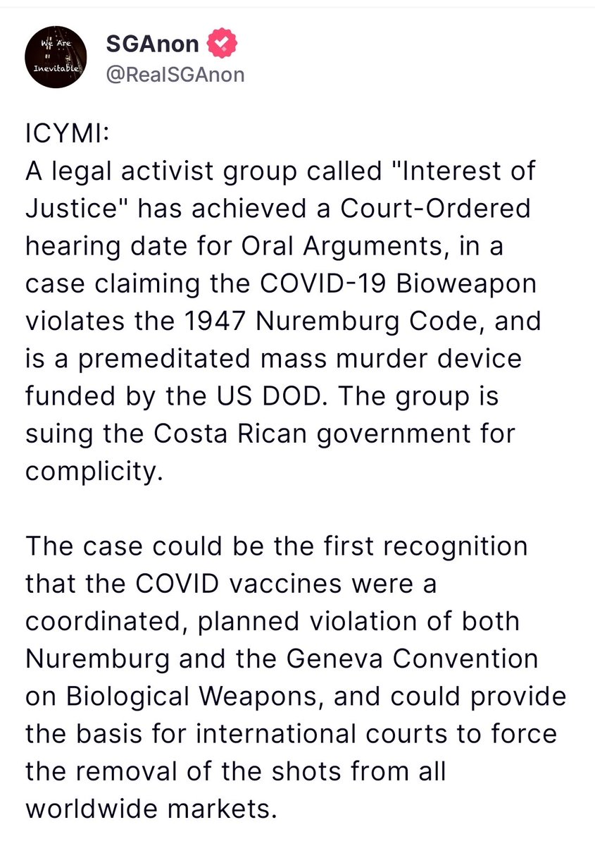 Qhristine17's tweet photo. This is huge!
It's about time!! β€οΈπ€ππΊπΈπ¦
βοΈ
Justice is coming for those who got the JAB π #EvilIntent #BioWeapon #EvilPlan #Exposed #VindicationIsComing #War #Jab #CovidVaccines
Article πππ
https://t.co/yRk7nxIr1w https://t.co/d7A8khanFj