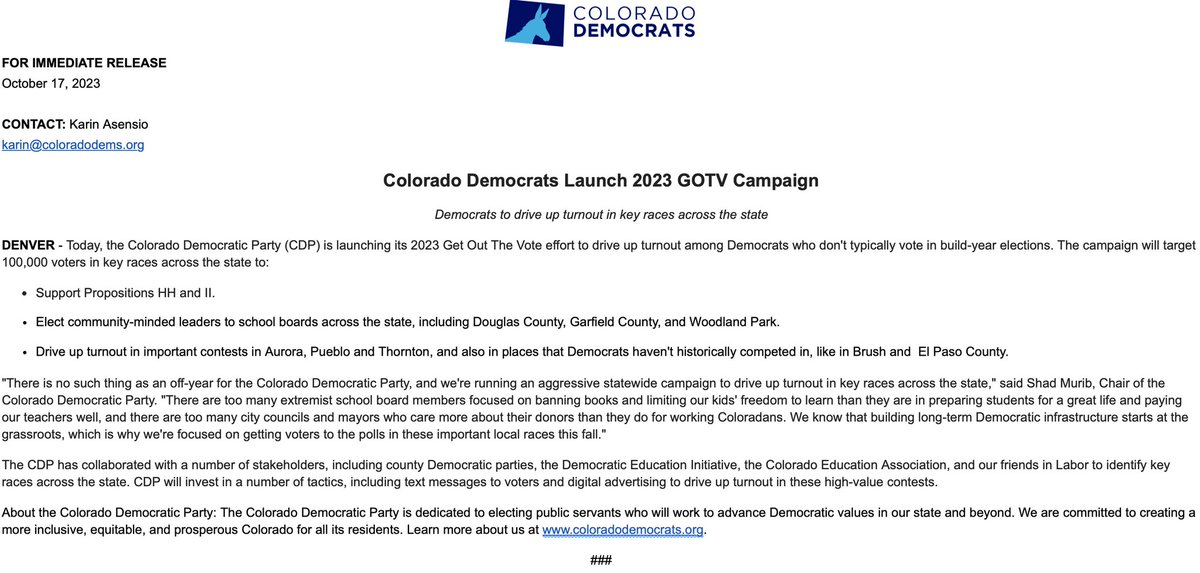 Shad Murib 🤠🥥🌴 (@shadmurib) on Twitter photo 🚨LOCAL ELECTIONS MATTER🚨
<a href="/coloradodems/">Colorado Dems</a> are investing in a 2023 GOTV program targeting 100,000+ voters in key races, from Brush & Aurora to Thornton & Pueblo, and from Garfield & Montrose to Douglas & El Paso counties.
The next frontier of CO politics is local. #copolitics 🚨LOCAL ELECTIONS MATTER🚨
<a href="/coloradodems/">Colorado Dems</a> are investing in a 2023 GOTV program targeting 100,000+ voters in key races, from Brush & Aurora to Thornton & Pueblo, and from Garfield & Montrose to Douglas & El Paso counties.
The next frontier of CO politics is local. #copolitics