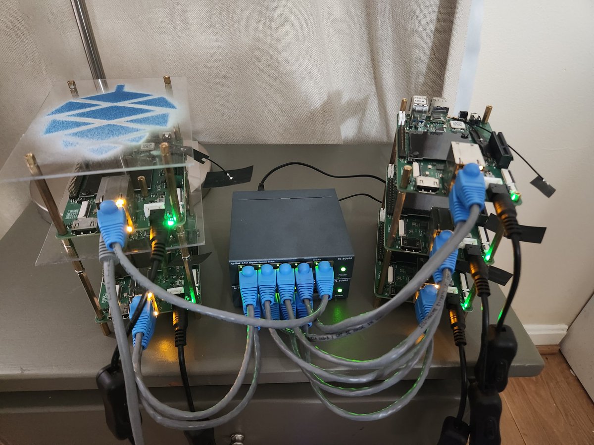 ctdotxmt's tweet image. Pinestorm expands to 4 compute nodes! Pinestorm is a @risc_v #beowulfcluster built with @thepine64 #star64&apos;s. It runs #slurm, #ubuntu, and #nfs.

#hpc #riscv #pine64 #pinestorm @beofound