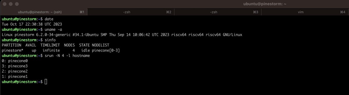 ctdotxmt's tweet image. Pinestorm expands to 4 compute nodes! Pinestorm is a @risc_v #beowulfcluster built with @thepine64 #star64&apos;s. It runs #slurm, #ubuntu, and #nfs.

#hpc #riscv #pine64 #pinestorm @beofound