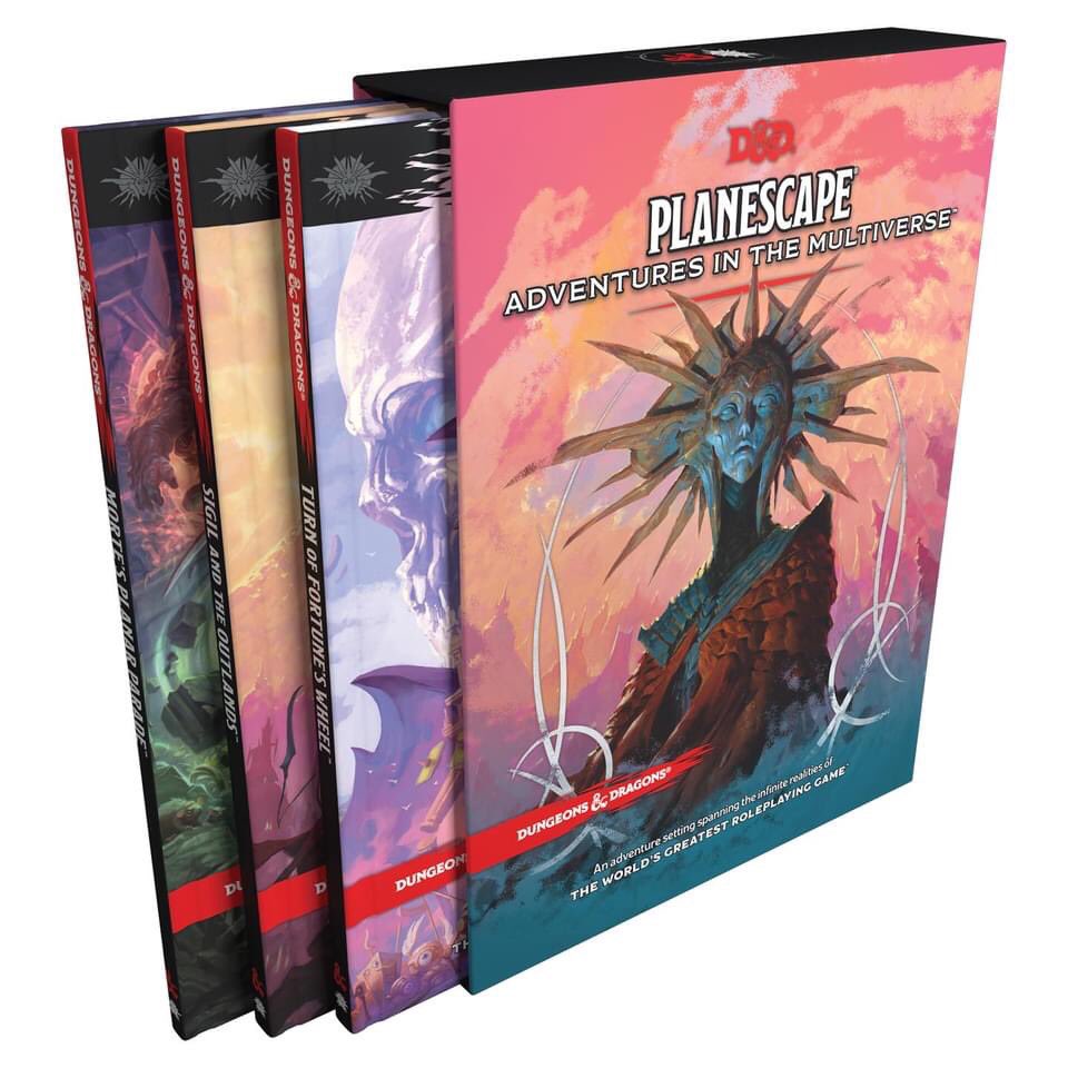 rivertowngames's tweet photo. Are ye ready to journey to the Outer Planes? The new #Planescape set is RIGHTEOUS. Two 96-page hardcovers, a 64-page #beastiary, a double-sided poster-sized map and a #DM screen in every set. We’ll have regular and alt covers on sale today!
#dungeonsanddragons #dnd #Planescape https://t.co/Vg56sMDOac