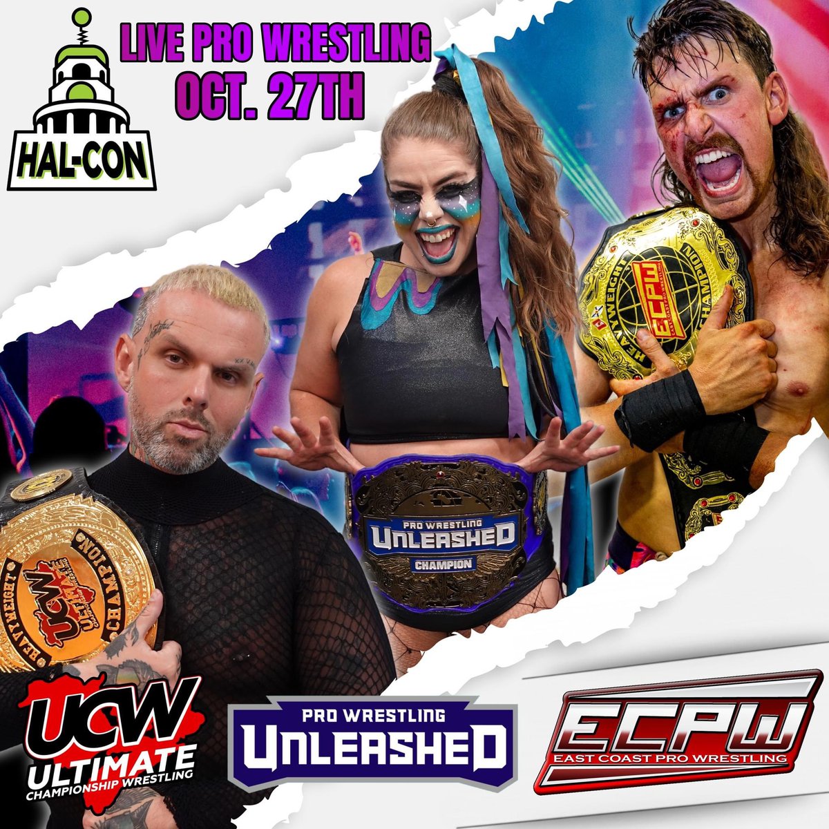 On October 27th the stars of Pro Wrestling Unleashed, UCW Pro Wrestling and East Coast Pro Wrestling will take over Hal-Con Sci-Fi Fantasy Association! This show will highlight the All Stars Of Maritime Wrestling! @pwupro @ProUcw @ECPWCanada - hal-con.com/tickets