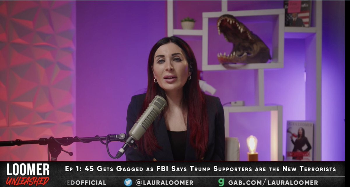 Checking out Laura Loomer's new show on Rumble tonight, where the set backdrop features a big gator head.