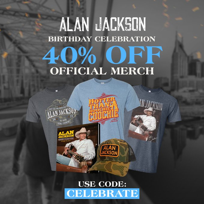 To celebrate Alan's birthday, take 40% off everything in the Alan Jackson store, including #LastCallWithAlan merchandise and more. 

Use the code CELEBRATE at checkout and shop now to snag your favorite items here: store.alanjackson.com