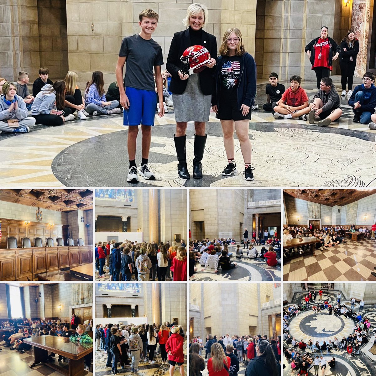 Our 8th grade students got the opportunity to tour the Capital today in Lincoln as well as get to meet Sen. Lynne Walz. Great day for our Falcons! <a href="/lynnewalz/">Lynne Walz</a> #TheFalconWay #YouMatter 🔴⚪️⚫️